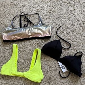 Bundle Silver , Black, and Neon Yellow Bikini Tops size small